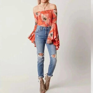 We The Free Printed Birds  Of Paradise Top Mulitcolour Flared Sleeves L